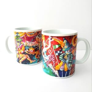 Cirque De Cafe MUGS Set by Second Cup Colourful Circus Print Fun Holiday Gift